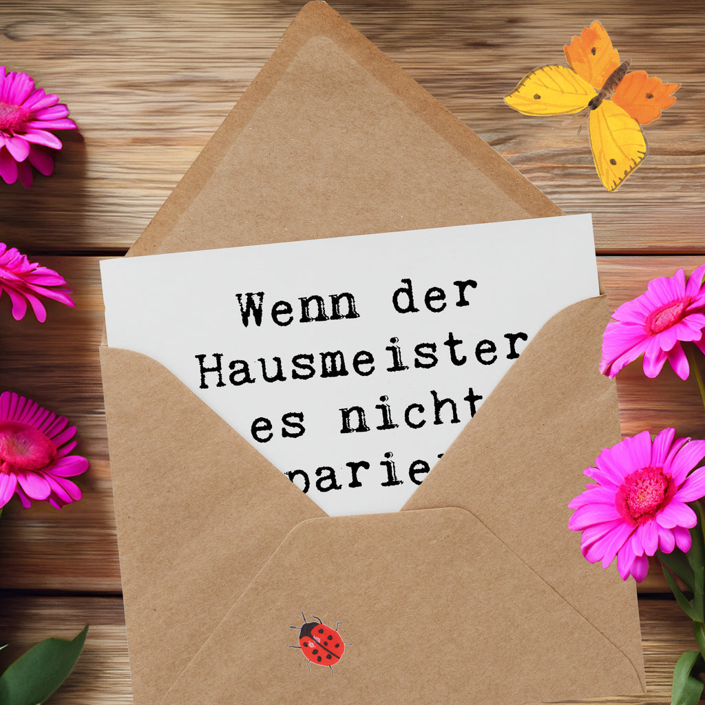 Deluxe Karte Spruch Wenn der Hausmeister es nicht reparieren kann, dann kann es keiner! Karte, Grußkarte, Klappkarte, Einladungskarte, Glückwunschkarte, Hochzeitskarte, Geburtstagskarte, Hochwertige Grußkarte, Hochwertige Klappkarte, Beruf, Ausbildung, Jubiläum, Abschied, Rente, Kollege, Kollegin, Geschenk, Schenken, Arbeitskollege, Mitarbeiter, Firma, Danke, Dankeschön