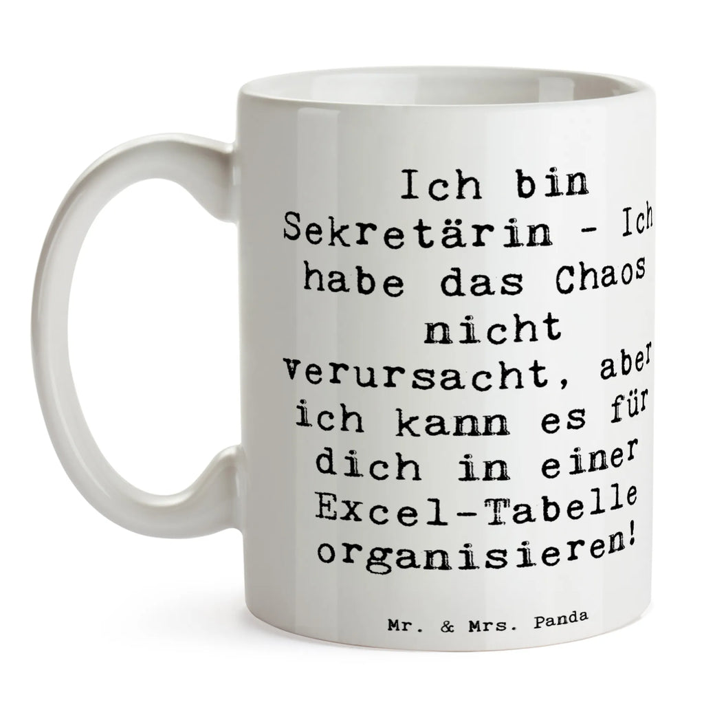 Tasse Spruch Ich bin Sekretärin - Ich habe das Chaos nicht verursacht, aber ich kann es für dich in einer Excel-Tabelle organisieren! Tasse, Kaffeetasse, Teetasse, Becher, Kaffeebecher, Teebecher, Keramiktasse, Porzellantasse, Büro Tasse, Geschenk Tasse, Tasse Sprüche, Tasse Motive, Kaffeetassen, Tasse bedrucken, Designer Tasse, Cappuccino Tassen, Schöne Teetassen, Beruf, Ausbildung, Jubiläum, Abschied, Rente, Kollege, Kollegin, Geschenk, Schenken, Arbeitskollege, Mitarbeiter, Firma, Danke, Dankeschön