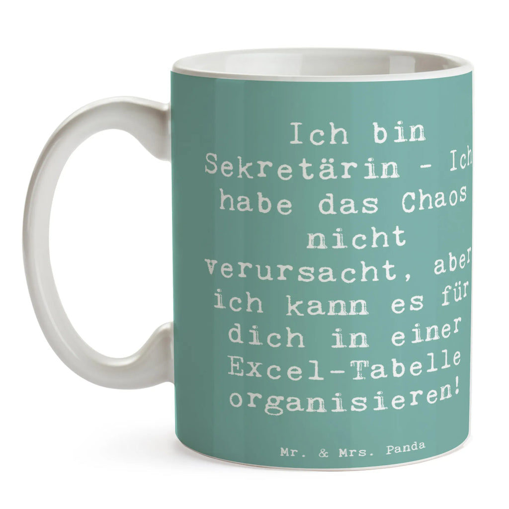 Tasse Spruch Ich bin Sekretärin - Ich habe das Chaos nicht verursacht, aber ich kann es für dich in einer Excel-Tabelle organisieren! Tasse, Kaffeetasse, Teetasse, Becher, Kaffeebecher, Teebecher, Keramiktasse, Porzellantasse, Büro Tasse, Geschenk Tasse, Tasse Sprüche, Tasse Motive, Kaffeetassen, Tasse bedrucken, Designer Tasse, Cappuccino Tassen, Schöne Teetassen, Beruf, Ausbildung, Jubiläum, Abschied, Rente, Kollege, Kollegin, Geschenk, Schenken, Arbeitskollege, Mitarbeiter, Firma, Danke, Dankeschön