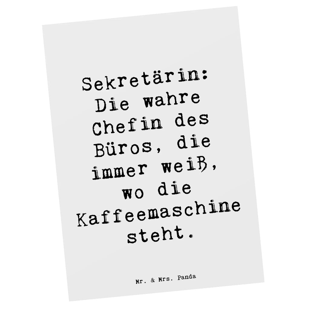 Postkarte Spruch Sekretärin: Die wahre Chefin des Büros, die immer weiß, wo die Kaffeemaschine steht. Postkarte, Karte, Geschenkkarte, Grußkarte, Einladung, Ansichtskarte, Geburtstagskarte, Einladungskarte, Dankeskarte, Ansichtskarten, Einladung Geburtstag, Einladungskarten Geburtstag, Beruf, Ausbildung, Jubiläum, Abschied, Rente, Kollege, Kollegin, Geschenk, Schenken, Arbeitskollege, Mitarbeiter, Firma, Danke, Dankeschön