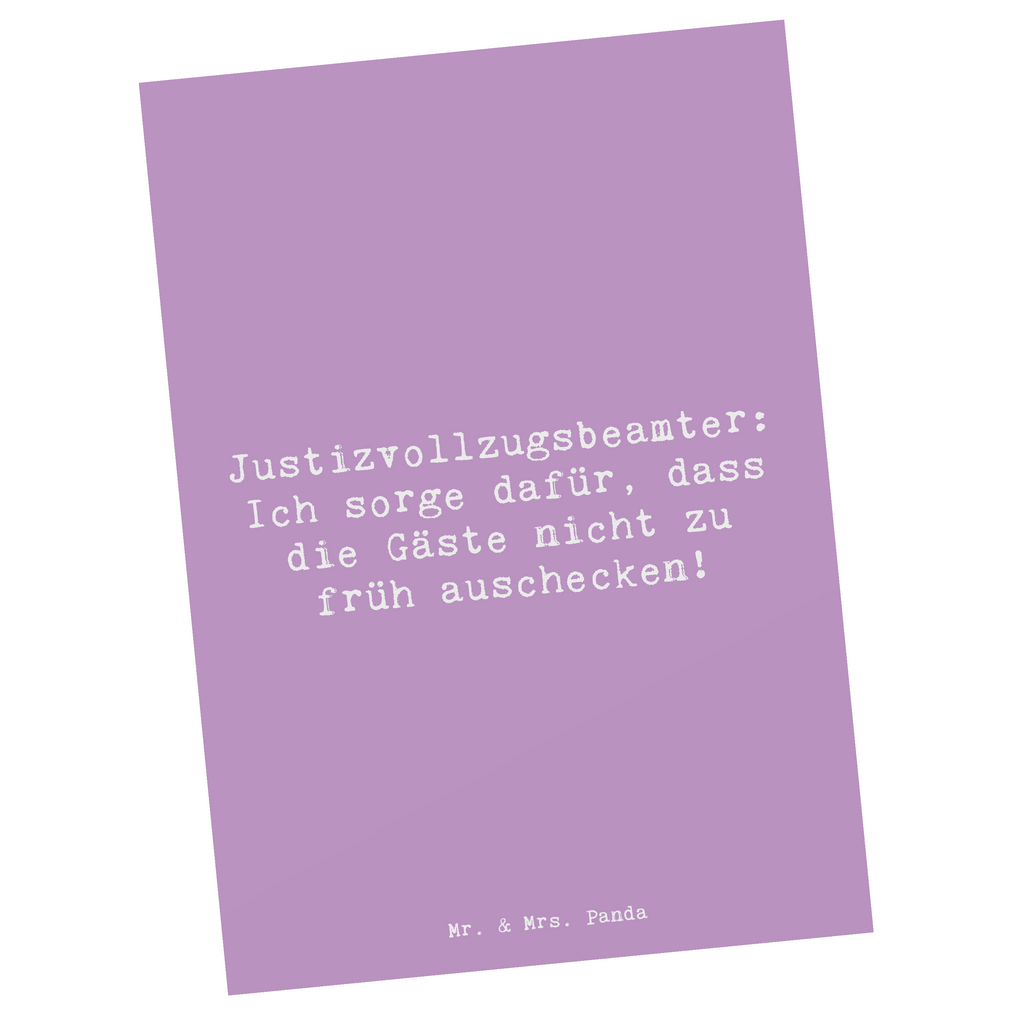 Postkarte Spruch Justizvollzugsbeamter: Ich sorge dafür, dass die Gäste nicht zu früh auschecken! Postkarte, Karte, Geschenkkarte, Grußkarte, Einladung, Ansichtskarte, Geburtstagskarte, Einladungskarte, Dankeskarte, Ansichtskarten, Einladung Geburtstag, Einladungskarten Geburtstag, Beruf, Ausbildung, Jubiläum, Abschied, Rente, Kollege, Kollegin, Geschenk, Schenken, Arbeitskollege, Mitarbeiter, Firma, Danke, Dankeschön