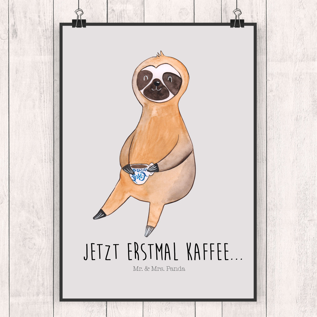 Poster Faultier Kaffee Poster, Wandposter, Bild, Wanddeko, Küchenposter, Kinderposter, Wanddeko Bild, Raumdekoration, Wanddekoration, Handgemaltes Poster, Mr. & Mrs. Panda Poster, Designposter, Kunstdruck, Posterdruck, Faultier, Faultier Geschenk, Faultier Deko, Faultiere, faul, Lieblingstier, Kaffee, erster Kaffee, Morgenmuffel, Frühaufsteher, Kaffeetasse, Genießer, Coffee, Kaffeegetränk