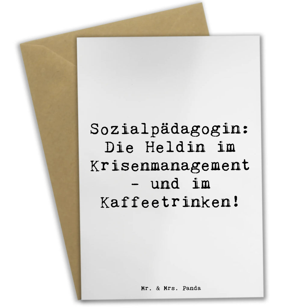 Grußkarte Spruch Sozialpädagogin: Die Heldin im Krisenmanagement - und im Kaffeetrinken! Grußkarte, Klappkarte, Einladungskarte, Glückwunschkarte, Hochzeitskarte, Geburtstagskarte, Karte, Ansichtskarten, Beruf, Ausbildung, Jubiläum, Abschied, Rente, Kollege, Kollegin, Geschenk, Schenken, Arbeitskollege, Mitarbeiter, Firma, Danke, Dankeschön