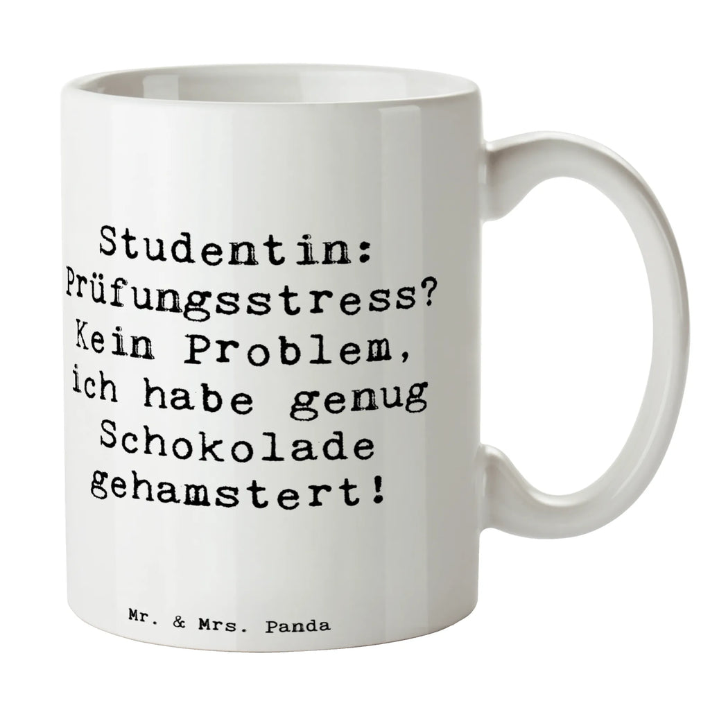 Tasse Spruch Studentin: Prüfungsstress? Kein Problem, ich habe genug Schokolade gehamstert! Tasse, Kaffeetasse, Teetasse, Becher, Kaffeebecher, Teebecher, Keramiktasse, Porzellantasse, Büro Tasse, Geschenk Tasse, Tasse Sprüche, Tasse Motive, Kaffeetassen, Tasse bedrucken, Designer Tasse, Cappuccino Tassen, Schöne Teetassen, Beruf, Ausbildung, Jubiläum, Abschied, Rente, Kollege, Kollegin, Geschenk, Schenken, Arbeitskollege, Mitarbeiter, Firma, Danke, Dankeschön