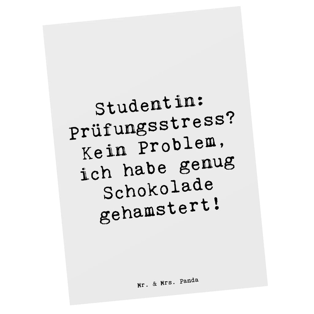 Postkarte Spruch Studentin: Prüfungsstress? Kein Problem, ich habe genug Schokolade gehamstert! Postkarte, Karte, Geschenkkarte, Grußkarte, Einladung, Ansichtskarte, Geburtstagskarte, Einladungskarte, Dankeskarte, Ansichtskarten, Einladung Geburtstag, Einladungskarten Geburtstag, Beruf, Ausbildung, Jubiläum, Abschied, Rente, Kollege, Kollegin, Geschenk, Schenken, Arbeitskollege, Mitarbeiter, Firma, Danke, Dankeschön