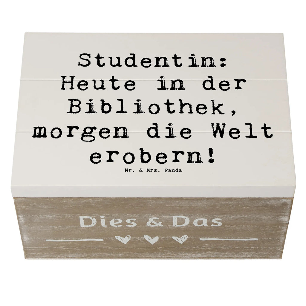 Holzkiste Spruch Studentin: Heute in der Bibliothek, morgen die Welt erobern! Holzkiste, Kiste, Schatzkiste, Truhe, Schatulle, XXL, Erinnerungsbox, Erinnerungskiste, Dekokiste, Aufbewahrungsbox, Geschenkbox, Geschenkdose, Beruf, Ausbildung, Jubiläum, Abschied, Rente, Kollege, Kollegin, Geschenk, Schenken, Arbeitskollege, Mitarbeiter, Firma, Danke, Dankeschön