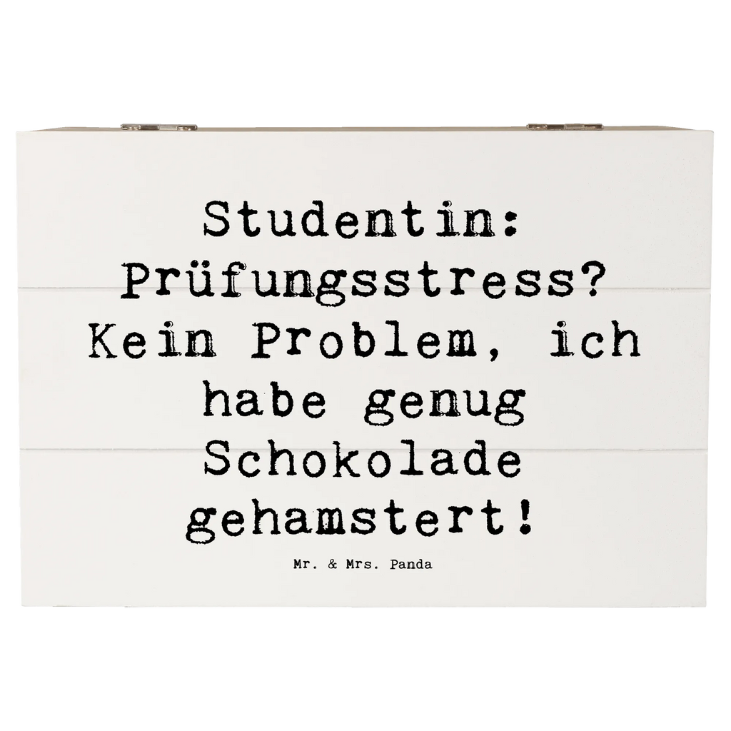 Holzkiste Spruch Studentin: Prüfungsstress? Kein Problem, ich habe genug Schokolade gehamstert! Holzkiste, Kiste, Schatzkiste, Truhe, Schatulle, XXL, Erinnerungsbox, Erinnerungskiste, Dekokiste, Aufbewahrungsbox, Geschenkbox, Geschenkdose, Beruf, Ausbildung, Jubiläum, Abschied, Rente, Kollege, Kollegin, Geschenk, Schenken, Arbeitskollege, Mitarbeiter, Firma, Danke, Dankeschön