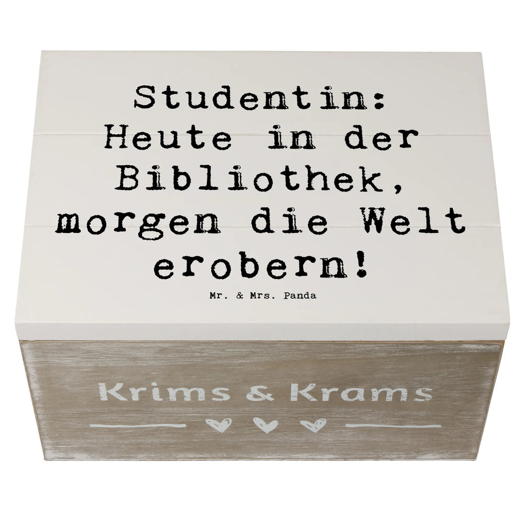 Holzkiste Spruch Studentin: Heute in der Bibliothek, morgen die Welt erobern! Holzkiste, Kiste, Schatzkiste, Truhe, Schatulle, XXL, Erinnerungsbox, Erinnerungskiste, Dekokiste, Aufbewahrungsbox, Geschenkbox, Geschenkdose, Beruf, Ausbildung, Jubiläum, Abschied, Rente, Kollege, Kollegin, Geschenk, Schenken, Arbeitskollege, Mitarbeiter, Firma, Danke, Dankeschön