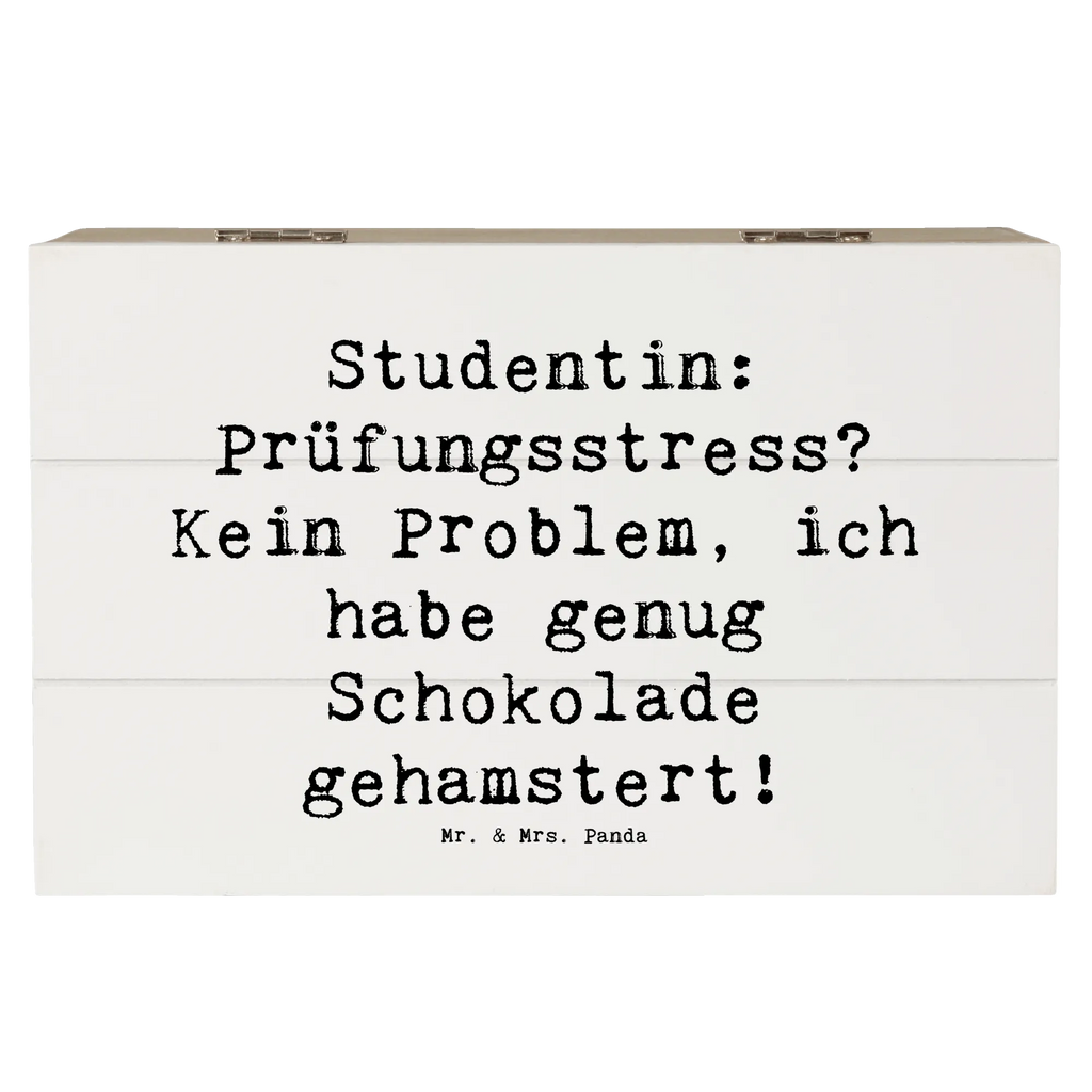 Holzkiste Spruch Studentin: Prüfungsstress? Kein Problem, ich habe genug Schokolade gehamstert! Holzkiste, Kiste, Schatzkiste, Truhe, Schatulle, XXL, Erinnerungsbox, Erinnerungskiste, Dekokiste, Aufbewahrungsbox, Geschenkbox, Geschenkdose, Beruf, Ausbildung, Jubiläum, Abschied, Rente, Kollege, Kollegin, Geschenk, Schenken, Arbeitskollege, Mitarbeiter, Firma, Danke, Dankeschön