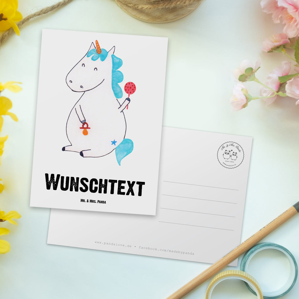 Personalisierte Postkarte Einhorn Baby Postkarte mit Namen, Postkarte bedrucken, Postkarte mit Wunschtext, Postkarte personalisierbar, Geschenkkarte mit Namen, Grußkarte mit Namen, Karte mit Namen, Einladung mit Namen, Ansichtskarte mit Namen, Geschenkkarte mit Wunschtext, Grußkarte mit Wunschtext, Karte mit Wunschtext, Einladung mit Wunschtext, Ansichtskarte mit Wunschtext, Einhorn, Einhörner, Einhorn Deko, Pegasus, Unicorn, Mutter, Geburt, Geburtstag, erstes Kind, Baby, Babyglück, Nachwuchs, Eltern, Party, Kind, Schnuller