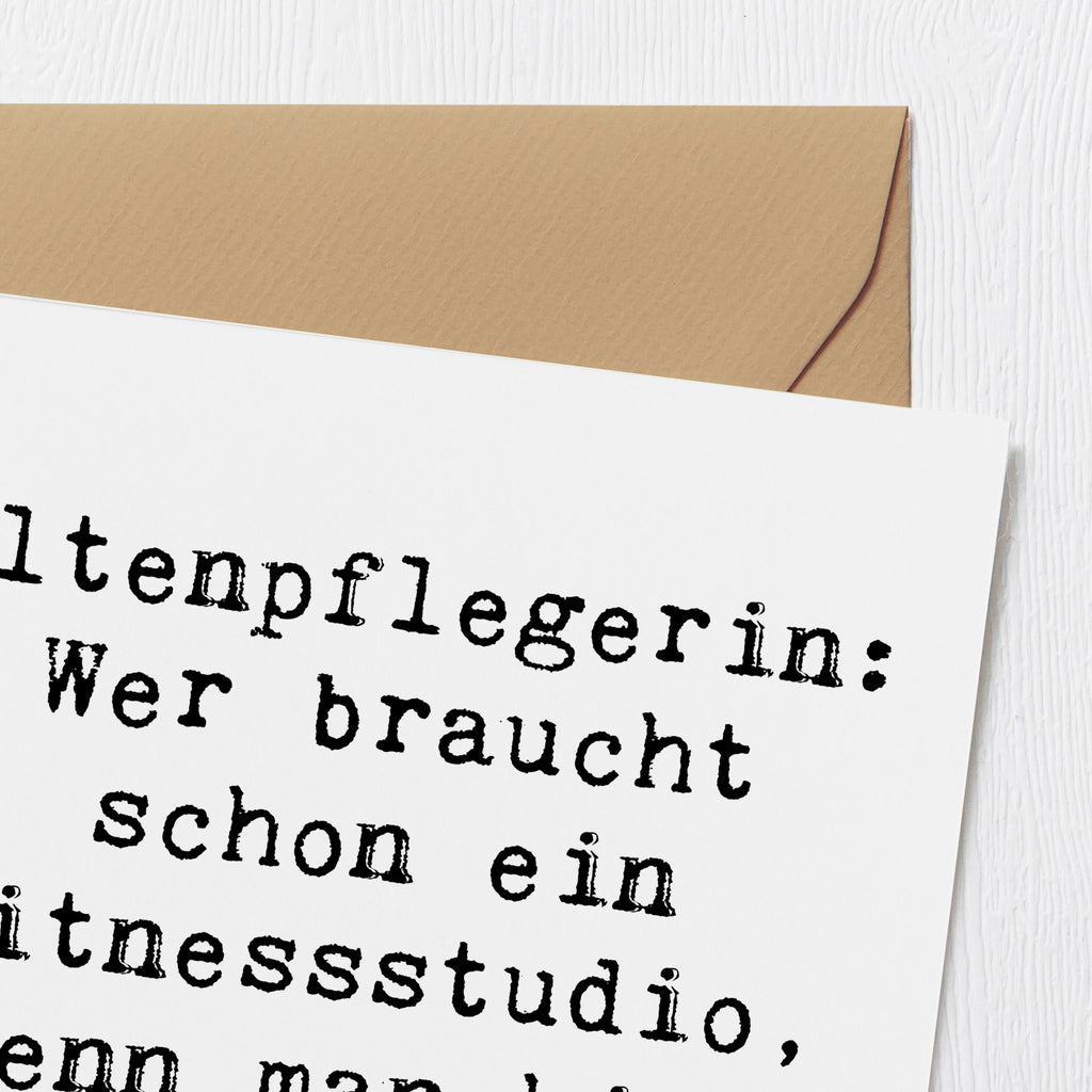 Deluxe Karte Spruch Altenpflegerin Fitness Karte, Grußkarte, Klappkarte, Einladungskarte, Glückwunschkarte, Hochzeitskarte, Geburtstagskarte, Hochwertige Grußkarte, Hochwertige Klappkarte, Beruf, Ausbildung, Jubiläum, Abschied, Rente, Kollege, Kollegin, Geschenk, Schenken, Arbeitskollege, Mitarbeiter, Firma, Danke, Dankeschön