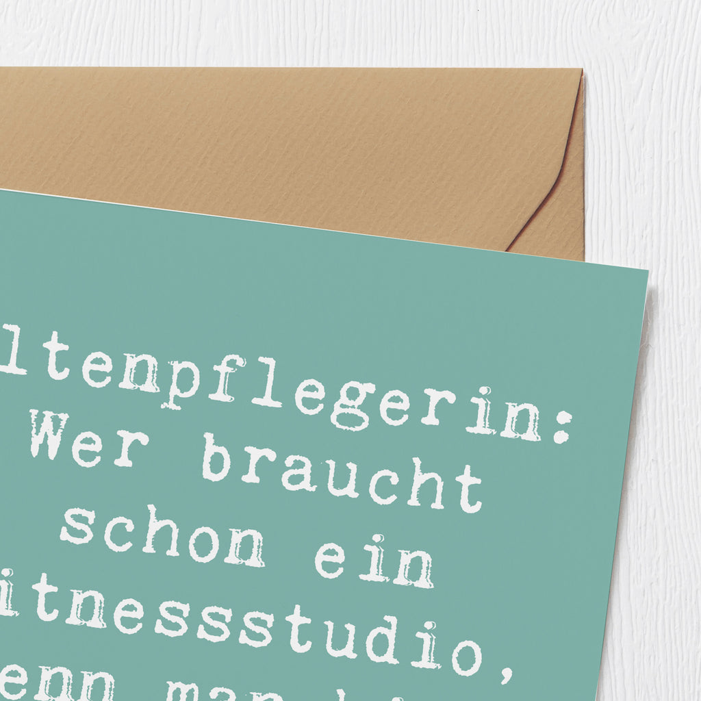 Deluxe Karte Spruch Altenpflegerin Fitness Karte, Grußkarte, Klappkarte, Einladungskarte, Glückwunschkarte, Hochzeitskarte, Geburtstagskarte, Hochwertige Grußkarte, Hochwertige Klappkarte, Beruf, Ausbildung, Jubiläum, Abschied, Rente, Kollege, Kollegin, Geschenk, Schenken, Arbeitskollege, Mitarbeiter, Firma, Danke, Dankeschön