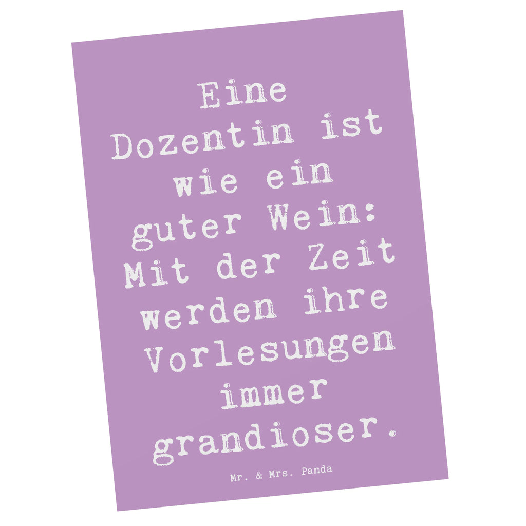 Postkarte Spruch Eine Dozentin ist wie ein guter Wein: Mit der Zeit werden ihre Vorlesungen immer grandioser. Postkarte, Karte, Geschenkkarte, Grußkarte, Einladung, Ansichtskarte, Geburtstagskarte, Einladungskarte, Dankeskarte, Ansichtskarten, Einladung Geburtstag, Einladungskarten Geburtstag, Beruf, Ausbildung, Jubiläum, Abschied, Rente, Kollege, Kollegin, Geschenk, Schenken, Arbeitskollege, Mitarbeiter, Firma, Danke, Dankeschön