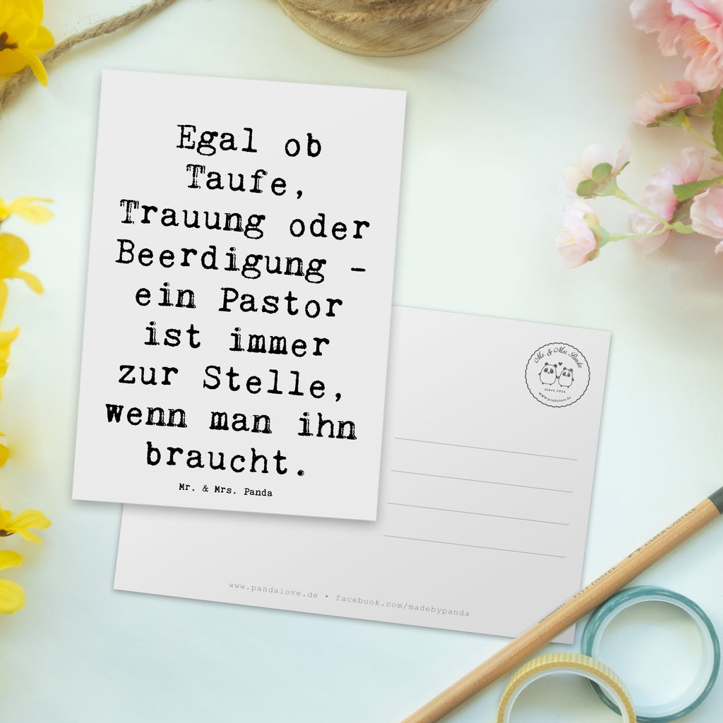 Postkarte Spruch Egal ob Taufe, Trauung oder Beerdigung - ein Pastor ist immer zur Stelle, wenn man ihn braucht. Postkarte, Karte, Geschenkkarte, Grußkarte, Einladung, Ansichtskarte, Geburtstagskarte, Einladungskarte, Dankeskarte, Ansichtskarten, Einladung Geburtstag, Einladungskarten Geburtstag, Beruf, Ausbildung, Jubiläum, Abschied, Rente, Kollege, Kollegin, Geschenk, Schenken, Arbeitskollege, Mitarbeiter, Firma, Danke, Dankeschön