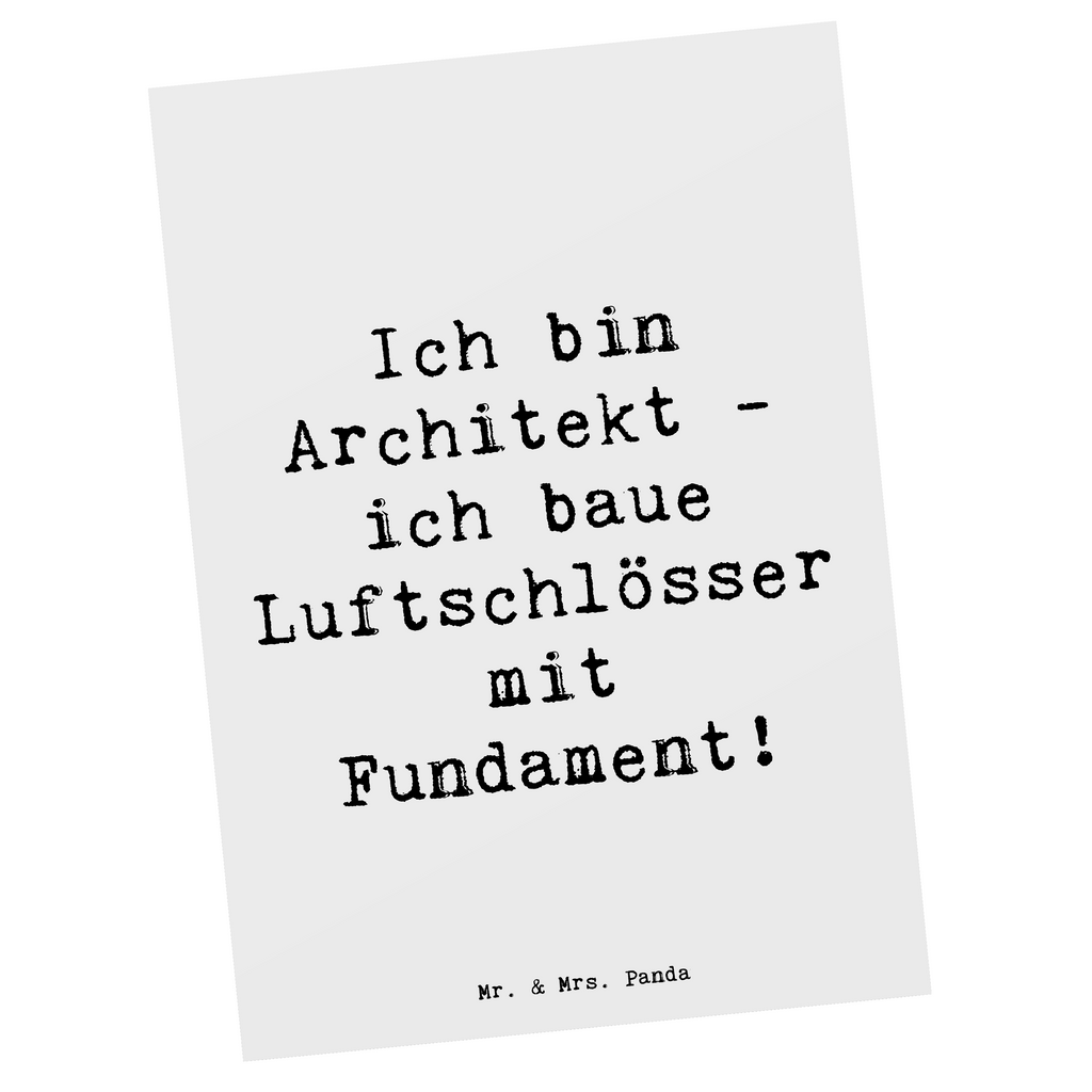 Postkarte Spruch Ich bin Architekt - ich baue Luftschlösser mit Fundament! Postkarte, Karte, Geschenkkarte, Grußkarte, Einladung, Ansichtskarte, Geburtstagskarte, Einladungskarte, Dankeskarte, Ansichtskarten, Einladung Geburtstag, Einladungskarten Geburtstag, Beruf, Ausbildung, Jubiläum, Abschied, Rente, Kollege, Kollegin, Geschenk, Schenken, Arbeitskollege, Mitarbeiter, Firma, Danke, Dankeschön