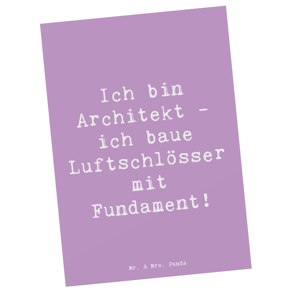 Postkarte Spruch Ich bin Architekt - ich baue Luftschlösser mit Fundament! Postkarte, Karte, Geschenkkarte, Grußkarte, Einladung, Ansichtskarte, Geburtstagskarte, Einladungskarte, Dankeskarte, Ansichtskarten, Einladung Geburtstag, Einladungskarten Geburtstag, Beruf, Ausbildung, Jubiläum, Abschied, Rente, Kollege, Kollegin, Geschenk, Schenken, Arbeitskollege, Mitarbeiter, Firma, Danke, Dankeschön