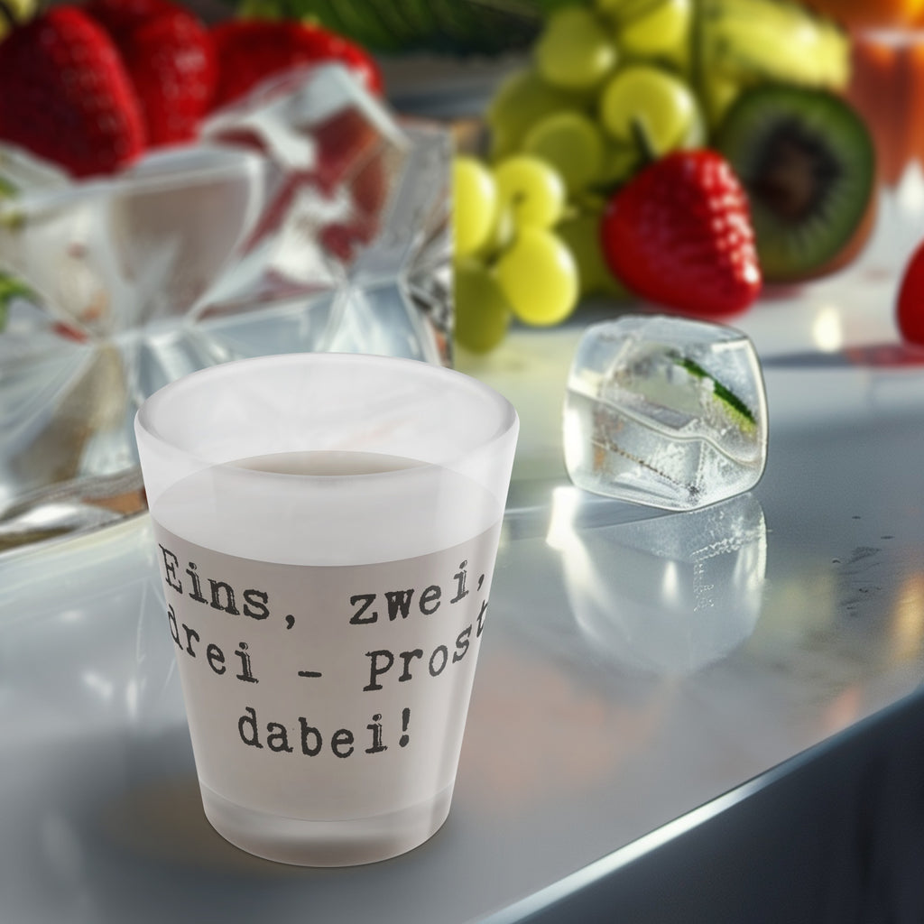 Schnapsglas Spruch Eins, zwei, drei - Prost dabei! Schnapsglas, Shot Glas, Schnapsgläser, Likörgläser, Shotglas, Shotgläser, Likörglas, Stamperl, Likör Glas, Likör Gläser, Lustige Schnapsgläser, Kurze Gläser, Ausgefallene Schnapsgläser, Kurzen Glas