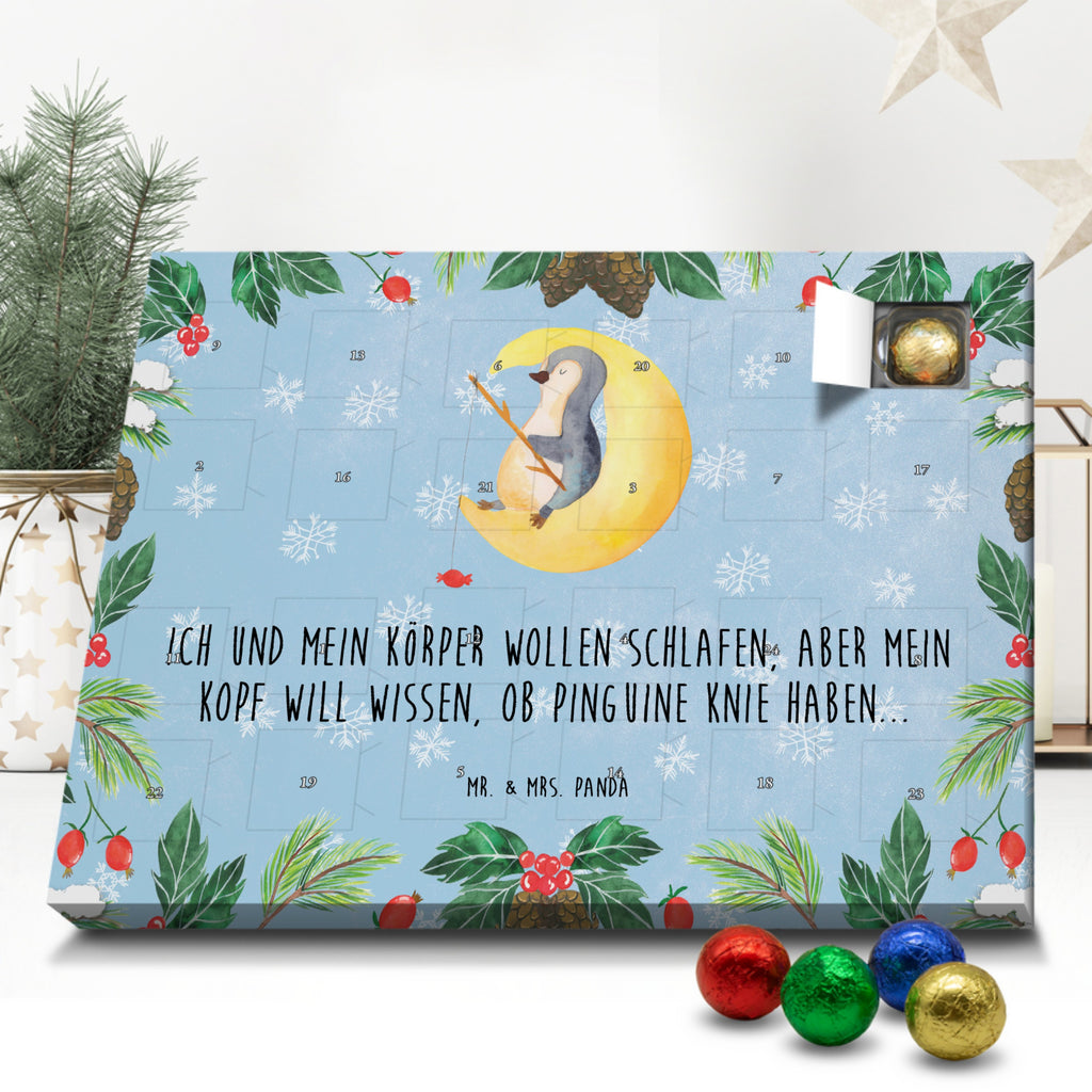 Schoko Adventskalender Pinguin Mond Adventskalender, Schokoladen Adventskalender, Schoko Adventskalender, Pinguin, Pinguine, Spruch, schlafen, Nachtruhe, Einschlafen, Schlafzimmer, Schlafstörungen, Gästezimmer