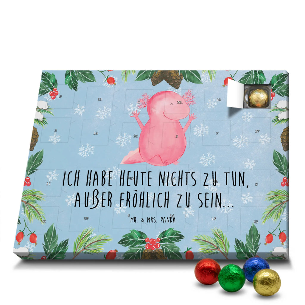 Schoko Adventskalender Axolotl Hurra Adventskalender, Schokoladen Adventskalender, Schoko Adventskalender, Axolotl, Molch, Axolot, Schwanzlurch, Lurch, Lurche, fröhlich, Spaß, Freude, Motivation, Zufriedenheit