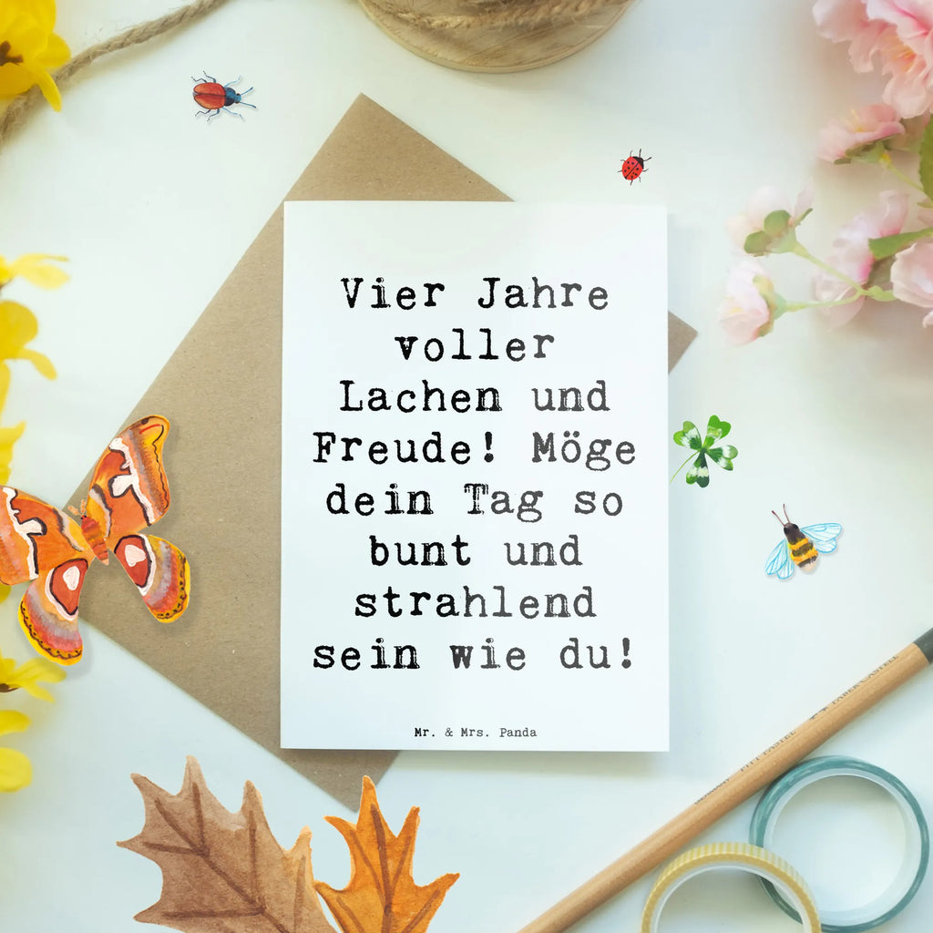 Grußkarte Spruch 4. Geburtstag Freude Grußkarte, Klappkarte, Einladungskarte, Glückwunschkarte, Hochzeitskarte, Geburtstagskarte, Karte, Ansichtskarten, Geburtstag, Geburtstagsgeschenk, Geschenk