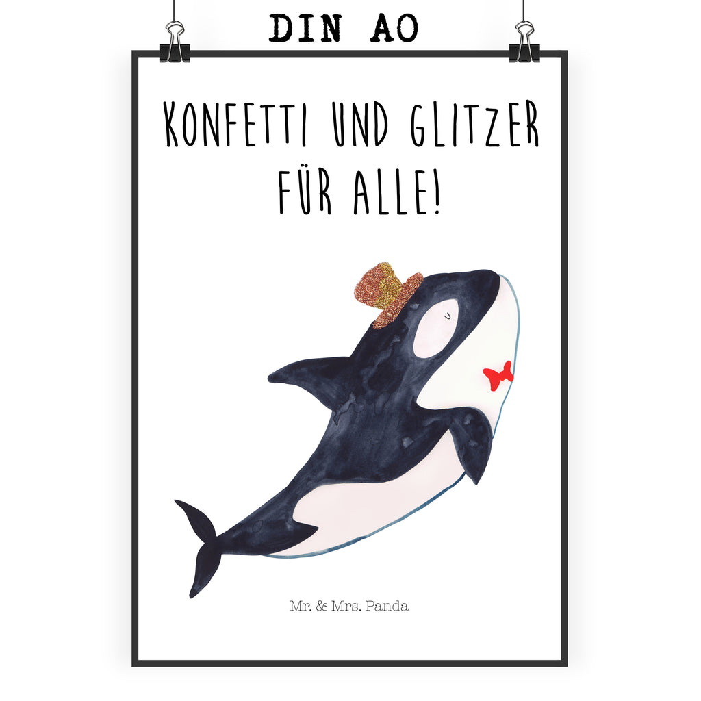 Poster Orca Zylinder Poster, Wandposter, Bild, Wanddeko, Küchenposter, Kinderposter, Wanddeko Bild, Raumdekoration, Wanddekoration, Handgemaltes Poster, Mr. & Mrs. Panda Poster, Designposter, Kunstdruck, Posterdruck, Meerestiere, Meer, Urlaub, Narwal, Glitter, Konfetti, Glitzer, Geburtstag, Feier, Fete, Fest, Glückwunsch, Orca