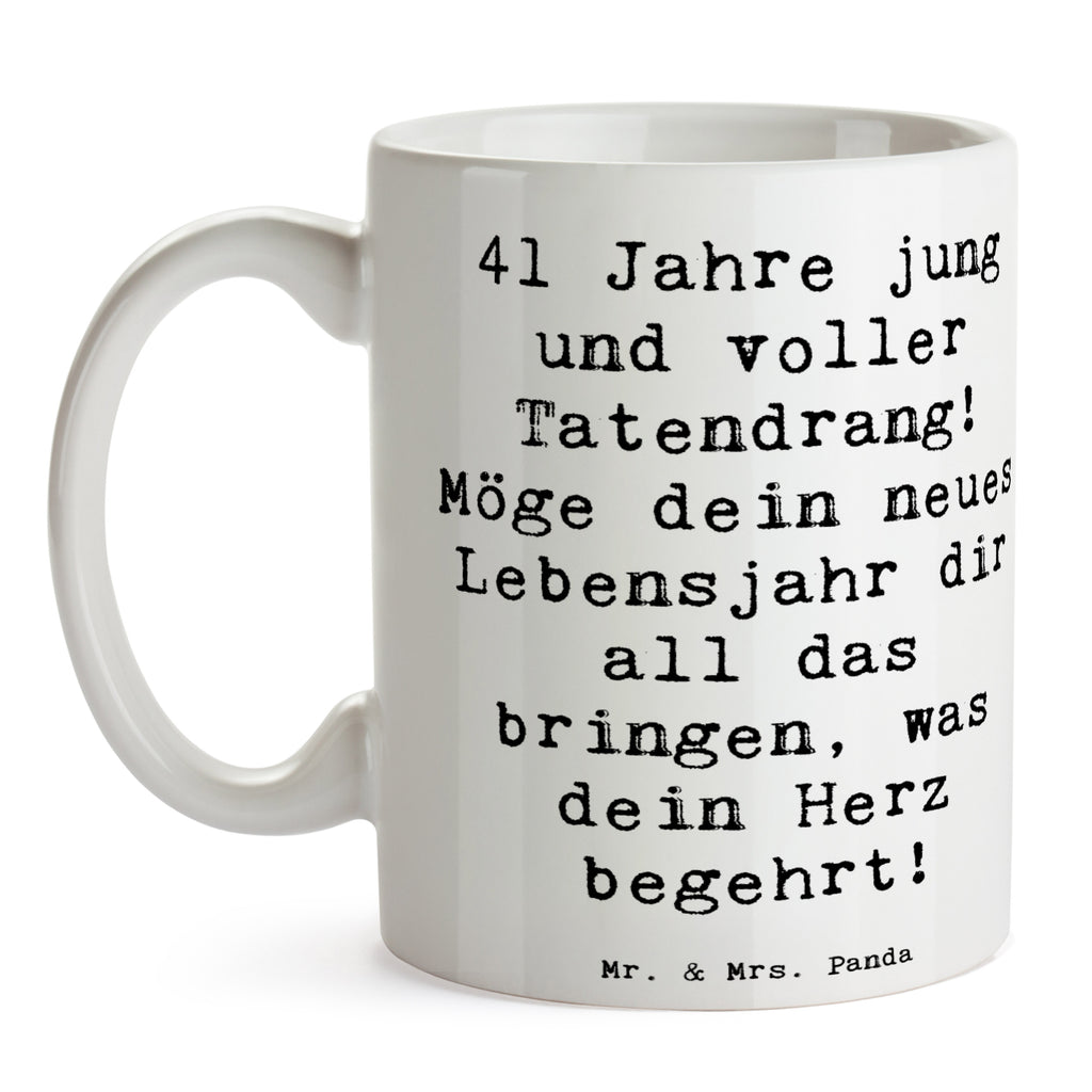 Tasse Spruch 41. Geburtstag Tatendrang Tasse, Kaffeetasse, Teetasse, Becher, Kaffeebecher, Teebecher, Keramiktasse, Porzellantasse, Büro Tasse, Geschenk Tasse, Tasse Sprüche, Tasse Motive, Kaffeetassen, Tasse bedrucken, Designer Tasse, Cappuccino Tassen, Schöne Teetassen, Geburtstag, Geburtstagsgeschenk, Geschenk