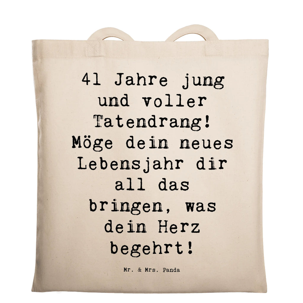 Tragetasche Spruch 41. Geburtstag Tatendrang Beuteltasche, Beutel, Einkaufstasche, Jutebeutel, Stoffbeutel, Tasche, Shopper, Umhängetasche, Strandtasche, Schultertasche, Stofftasche, Tragetasche, Badetasche, Jutetasche, Einkaufstüte, Laptoptasche, Geburtstag, Geburtstagsgeschenk, Geschenk