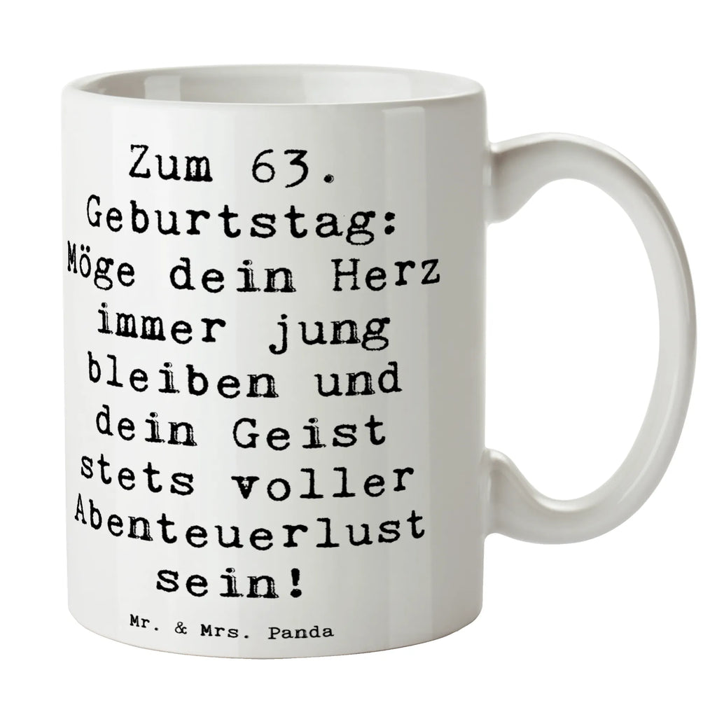 Tasse Spruch 63. Geburtstag Jugendlicher Geist Tasse, Kaffeetasse, Teetasse, Becher, Kaffeebecher, Teebecher, Keramiktasse, Porzellantasse, Büro Tasse, Geschenk Tasse, Tasse Sprüche, Tasse Motive, Kaffeetassen, Tasse bedrucken, Designer Tasse, Cappuccino Tassen, Schöne Teetassen, Geburtstag, Geburtstagsgeschenk, Geschenk