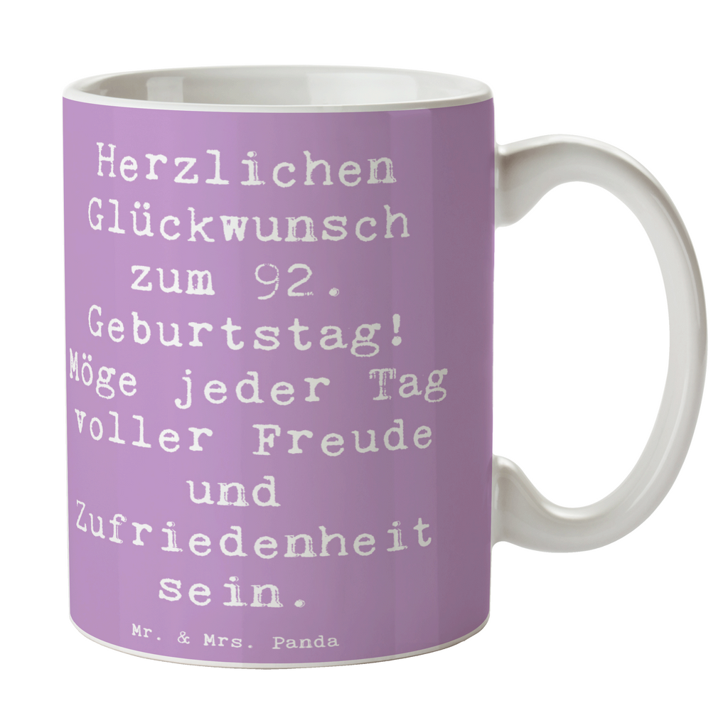 Tasse Spruch 92. Geburtstag Freude Tasse, Kaffeetasse, Teetasse, Becher, Kaffeebecher, Teebecher, Keramiktasse, Porzellantasse, Büro Tasse, Geschenk Tasse, Tasse Sprüche, Tasse Motive, Kaffeetassen, Tasse bedrucken, Designer Tasse, Cappuccino Tassen, Schöne Teetassen, Geburtstag, Geburtstagsgeschenk, Geschenk