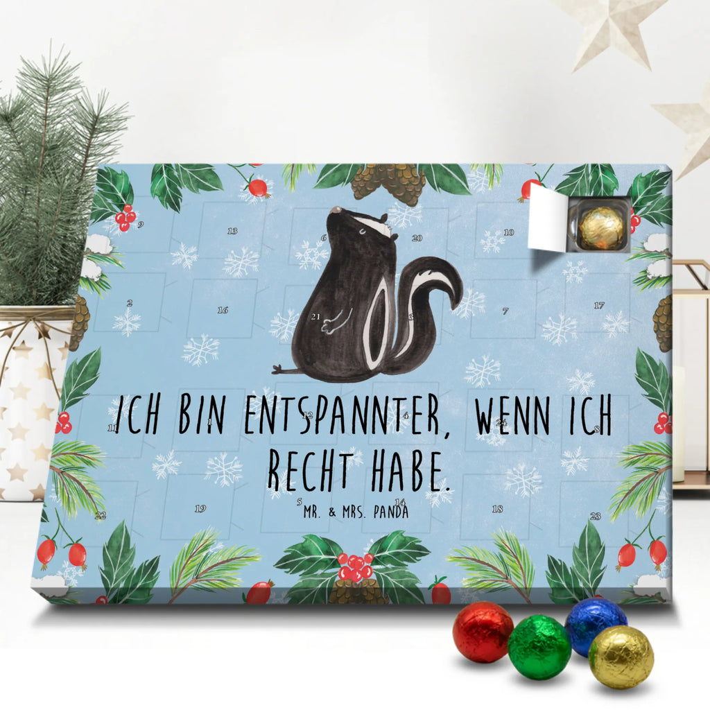 Schoko Adventskalender Stinktier Sitzen Adventskalender, Schokoladen Adventskalender, Schoko Adventskalender, Stinktier, Skunk, Wildtier, Raubtier, Stinker, Stinki, Spruch, Büro, Recht, Besserwisser