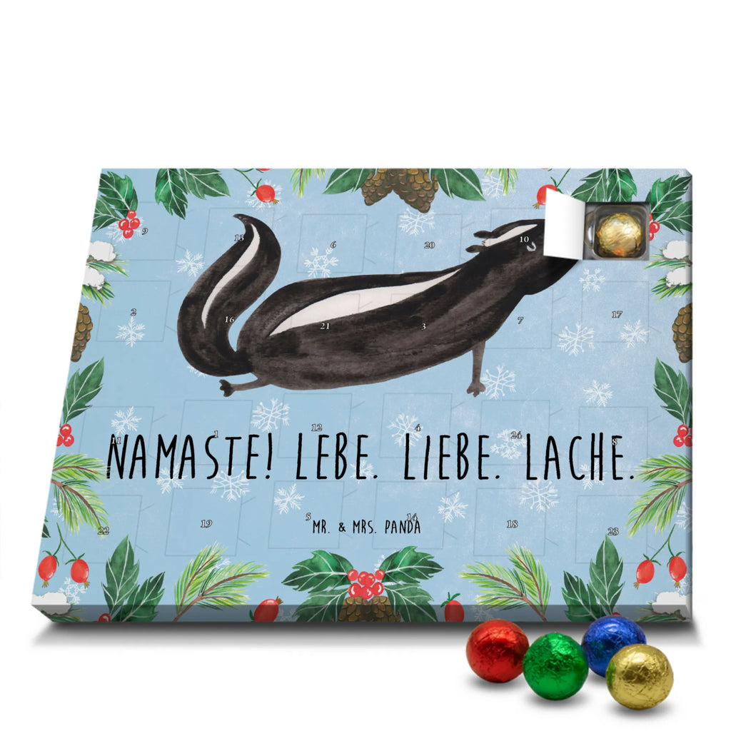 Schoko Adventskalender Stinktier Yoga Adventskalender, Schokoladen Adventskalender, Schoko Adventskalender, Stinktier, Skunk, Wildtier, Raubtier, Stinker, Stinki, Yoga, Namaste, Lebe, Liebe, Lache