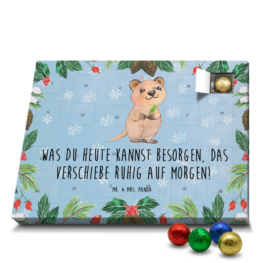 Schoko Adventskalender Quokka Happy Adventskalender, Schokoladen Adventskalender, Schoko Adventskalender, Tiermotive, Gute Laune, lustige Sprüche, Tiere, Quokka, Verschieben, Aufschieberitis, Lustiger Spruch, Niedliches Tier, Dinge erledigen