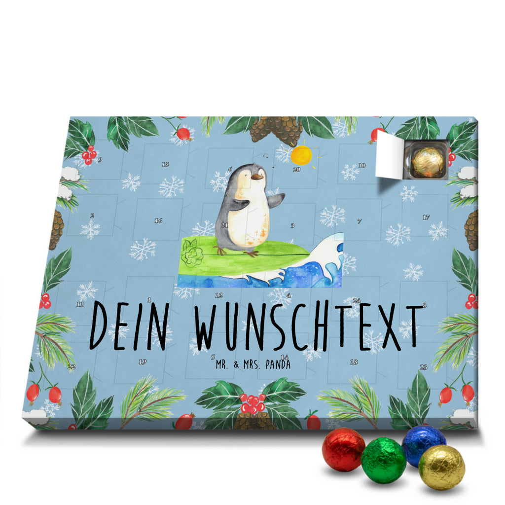 Personalisierter Schoko Adventskalender Pinguin Surfer Personalisierter Adventskalender, Adventskalender mit Namen, Pinguin, Pinguine, surfen, Surfer, Hawaii, Urlaub, Wellen, Wellen reiten, Portugal