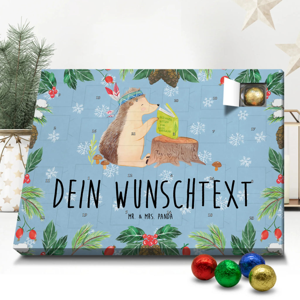 Personalisierter Schoko Adventskalender Igel Federschmuck Personalisierter Adventskalender, Adventskalender mit Namen, Waldtiere, Tiere, Igel, Indianer, Abenteuer, Lagerfeuer, Camping