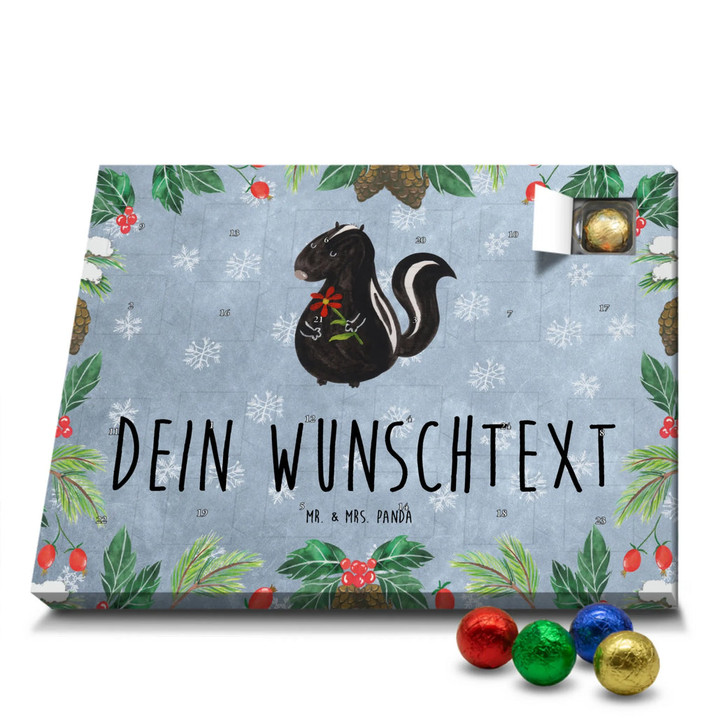 Personalisierter Schoko Adventskalender Stinktier Blume Personalisierter Adventskalender, Adventskalender mit Namen, Stinktier, Skunk, Wildtier, Raubtier, Stinker, Stinki, Tagträumer, verträumt, Dreams, Träume