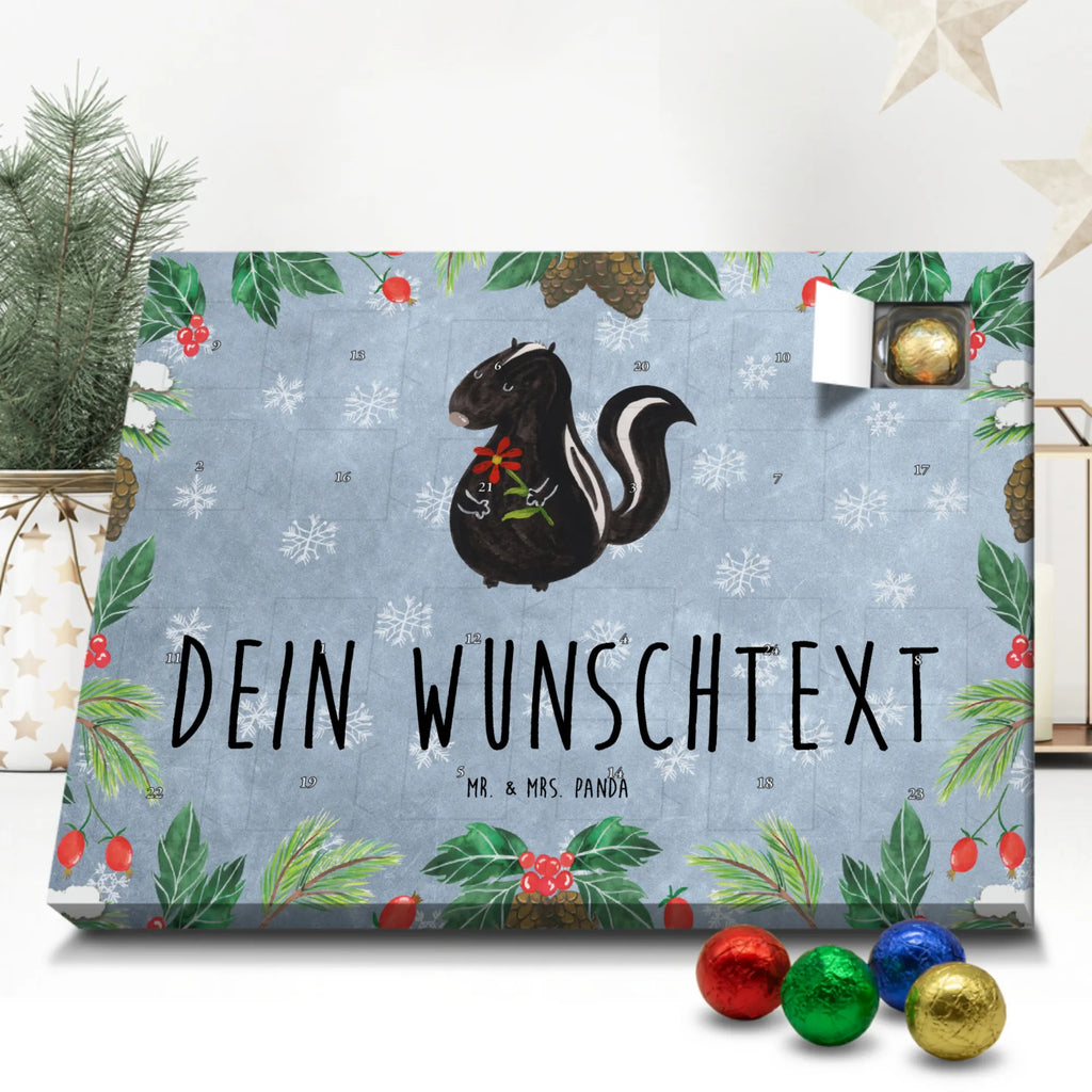 Personalisierter Schoko Adventskalender Stinktier Blume Personalisierter Adventskalender, Adventskalender mit Namen, Stinktier, Skunk, Wildtier, Raubtier, Stinker, Stinki, Tagträumer, verträumt, Dreams, Träume