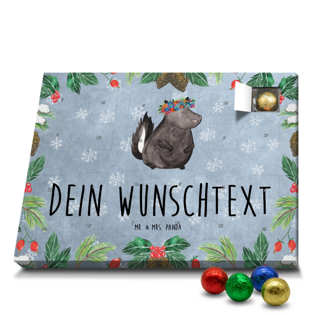 Personalisierter Schoko Adventskalender Stinktier Mädchen Personalisierter Adventskalender, Adventskalender mit Namen, Stinktier, Skunk, Wildtier, Raubtier, Stinker, Stinki, Yoga, Namaste, Lebe, Liebe, Lache