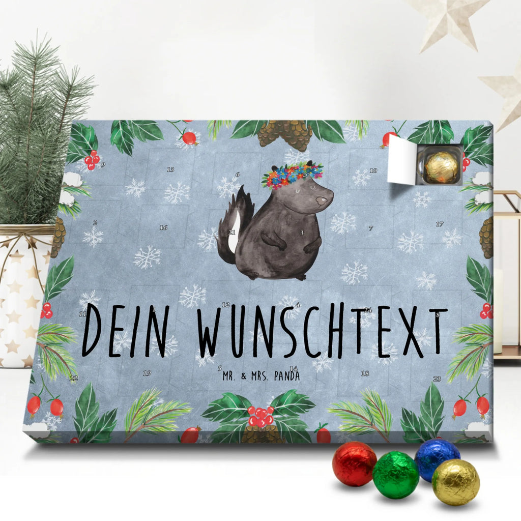 Personalisierter Schoko Adventskalender Stinktier Mädchen Personalisierter Adventskalender, Adventskalender mit Namen, Stinktier, Skunk, Wildtier, Raubtier, Stinker, Stinki, Yoga, Namaste, Lebe, Liebe, Lache