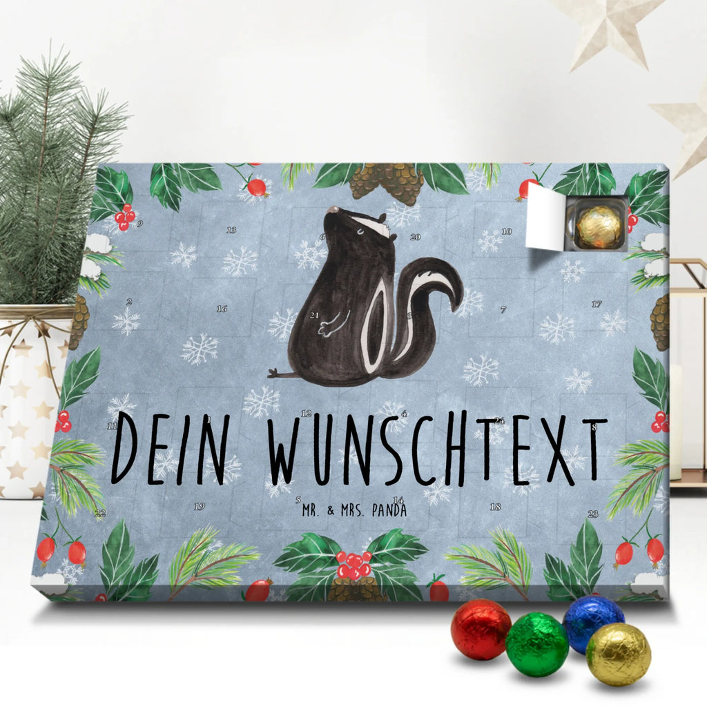 Personalisierter Schoko Adventskalender Stinktier Sitzen Personalisierter Adventskalender, Adventskalender mit Namen, Stinktier, Skunk, Wildtier, Raubtier, Stinker, Stinki, Spruch, Büro, Recht, Besserwisser