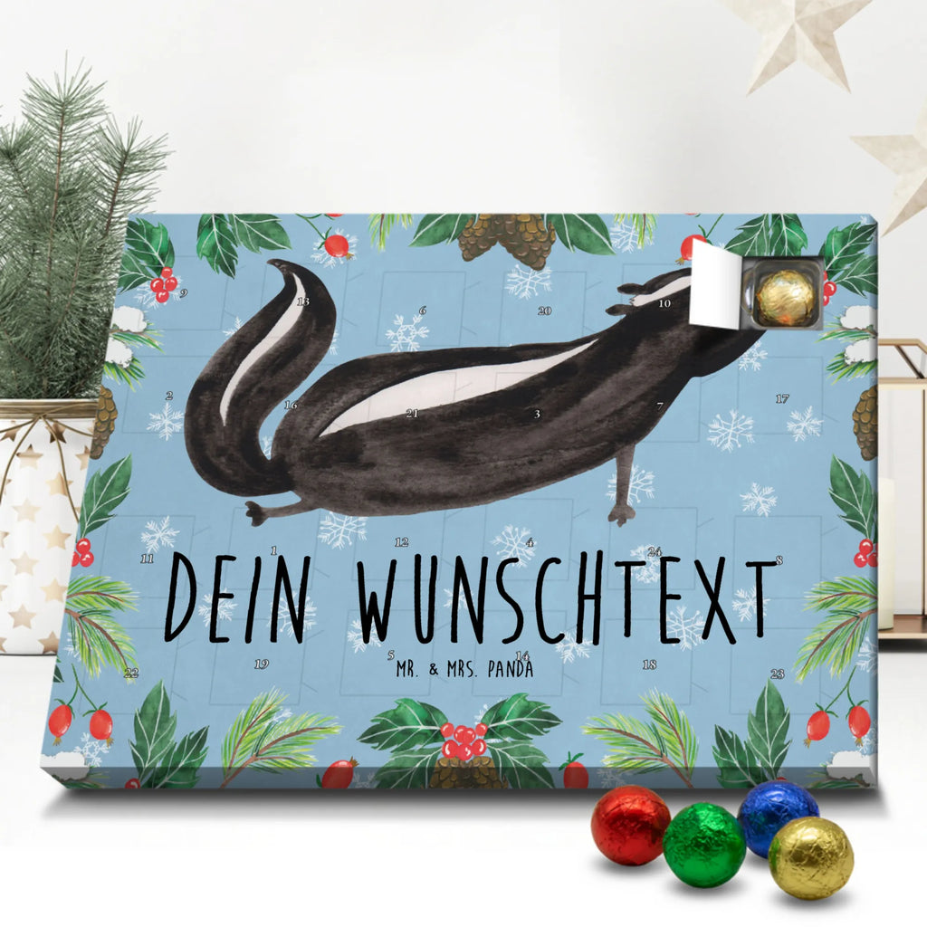 Personalisierter Schoko Adventskalender Stinktier Yoga Personalisierter Adventskalender, Adventskalender mit Namen, Stinktier, Skunk, Wildtier, Raubtier, Stinker, Stinki, Yoga, Namaste, Lebe, Liebe, Lache