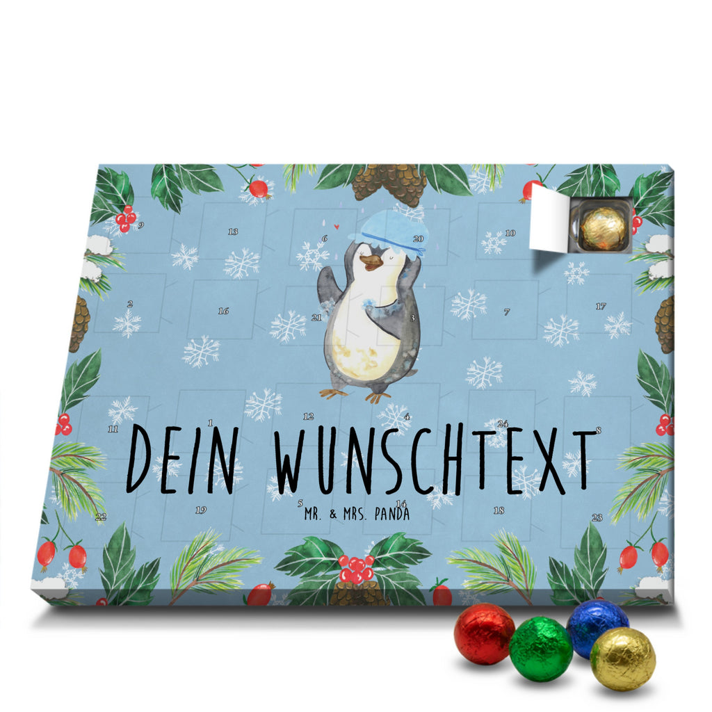 Personalisierter Schoko Adventskalender Pinguin Duschen Personalisierter Adventskalender, Adventskalender mit Namen, Pinguin, Pinguine, Dusche, duschen, Lebensmotto, Motivation, Neustart, Neuanfang, glücklich sein