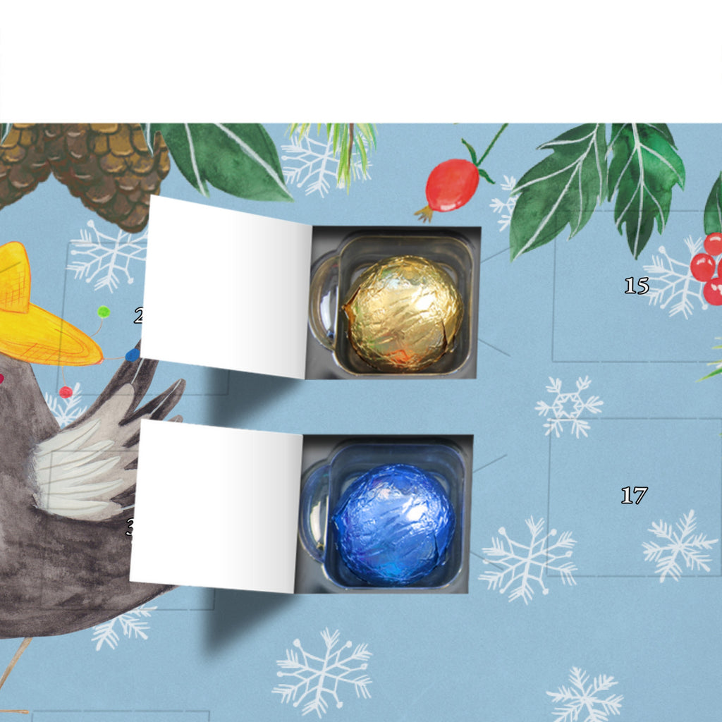 Personalisierter Schoko Adventskalender Rabe Sombrero Personalisierter Adventskalender, Adventskalender mit Namen, Tiermotive, Gute Laune, lustige Sprüche, Tiere, Rabe, Vogel, Vögel, Spruch positiv, fröhlich sein, glücklich sein, Glück Spruch, froh, Elster, Motivation