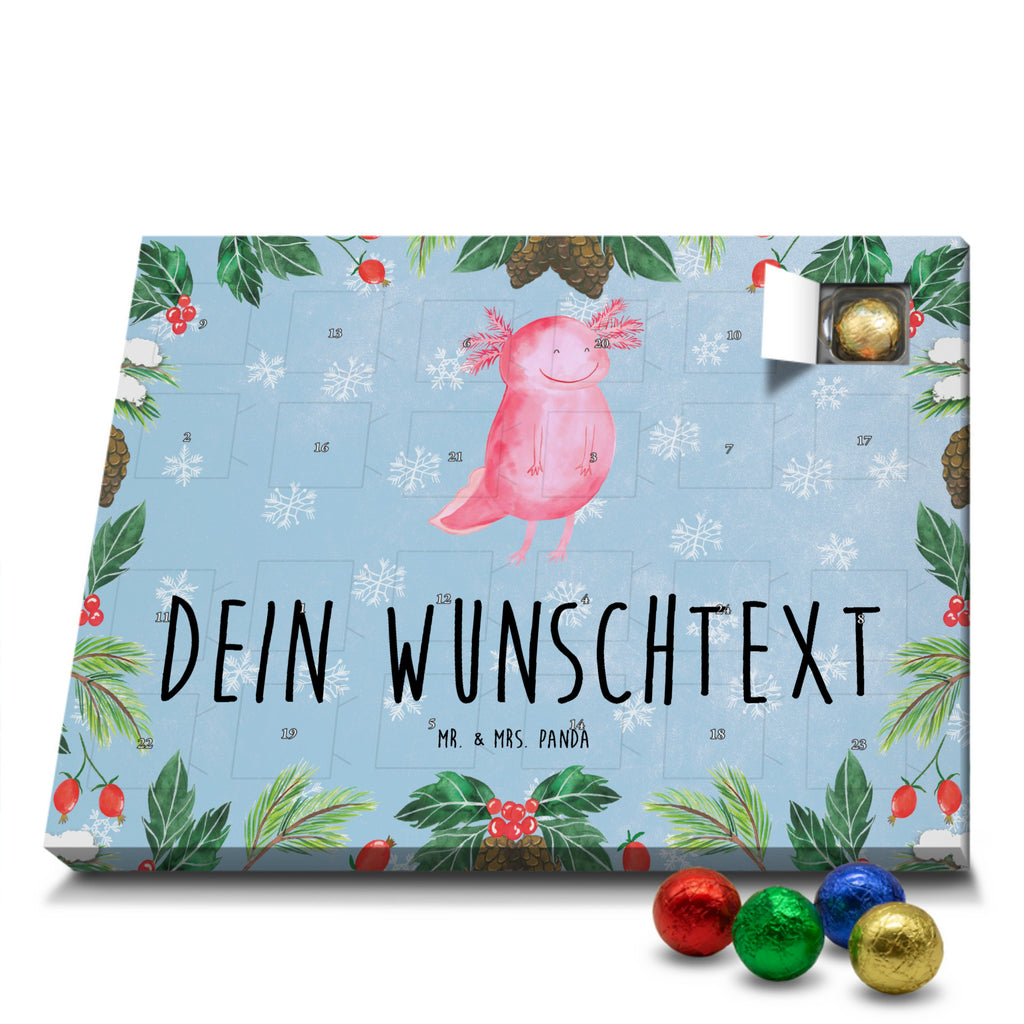 Personalisierter Schoko Adventskalender Axolotl Glücklich Personalisierter Adventskalender, Adventskalender mit Namen, Axolotl, Molch, Axolot, Schwanzlurch, Lurch, Lurche, Motivation, gute Laune