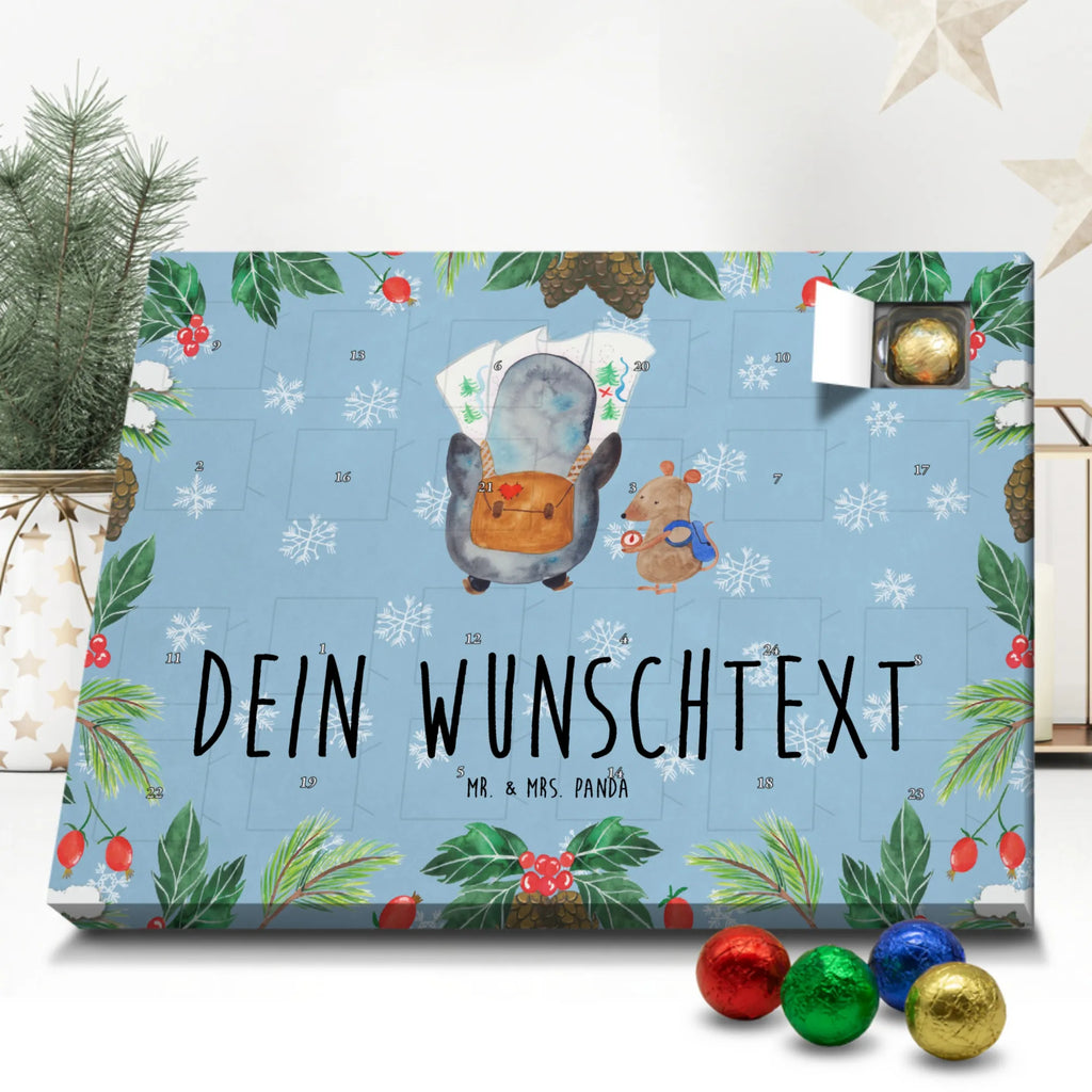 Personalisierter Schoko Adventskalender Pinguin & Maus Wanderer Personalisierter Adventskalender, Adventskalender mit Namen, Pinguin, Pinguine, Abenteurer, Abenteuer, Roadtrip, Ausflug, Wanderlust, wandern