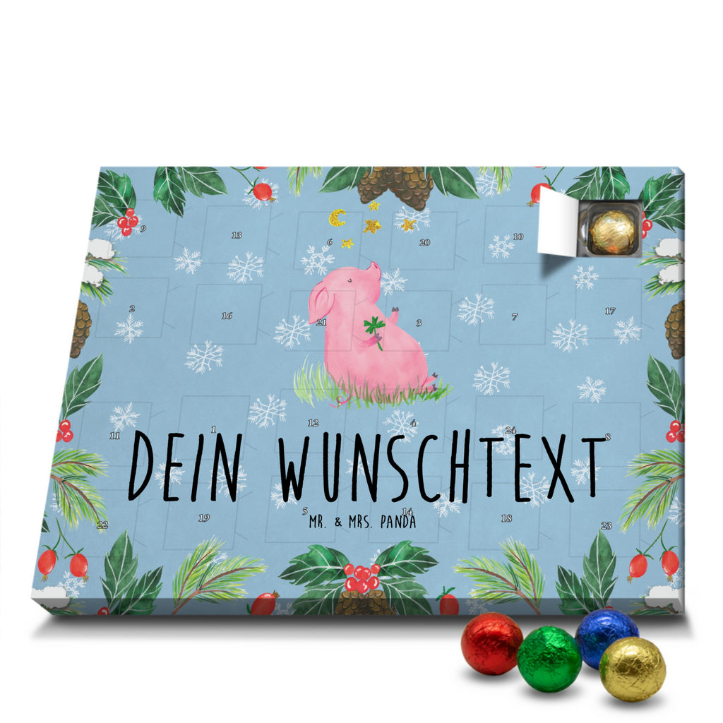 Personalisierter Schoko Adventskalender Schwein Glück Personalisierter Adventskalender, Adventskalender mit Namen, Tiermotive, Gute Laune, lustige Sprüche, Tiere, Glücksschwein. Glück, Schwein, Schweinchen, Sterne, Sernchen, Ziele, Träume, Motivation, Glücksbringer