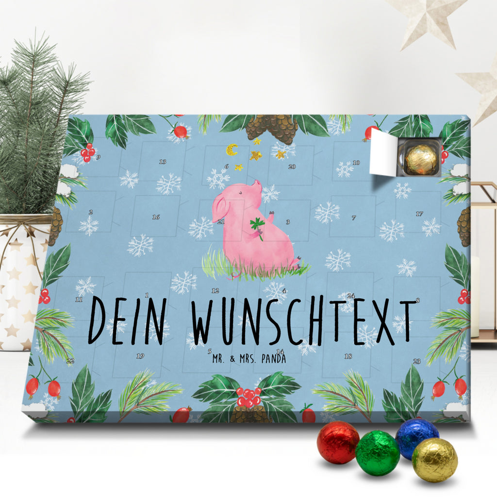 Personalisierter Schoko Adventskalender Schwein Glück Personalisierter Adventskalender, Adventskalender mit Namen, Tiermotive, Gute Laune, lustige Sprüche, Tiere, Glücksschwein. Glück, Schwein, Schweinchen, Sterne, Sernchen, Ziele, Träume, Motivation, Glücksbringer