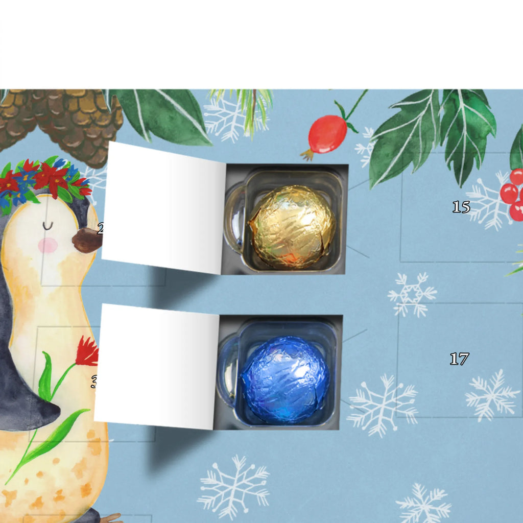 Personalisierter Schoko Adventskalender Pinguin Blumen Personalisierter Adventskalender, Adventskalender mit Namen, Pinguin, Pinguine, Blumenkranz, Universum, Leben, Wünsche, Ziele, Lebensziele, Motivation, Lebenslust, Liebeskummer, Geschenkidee