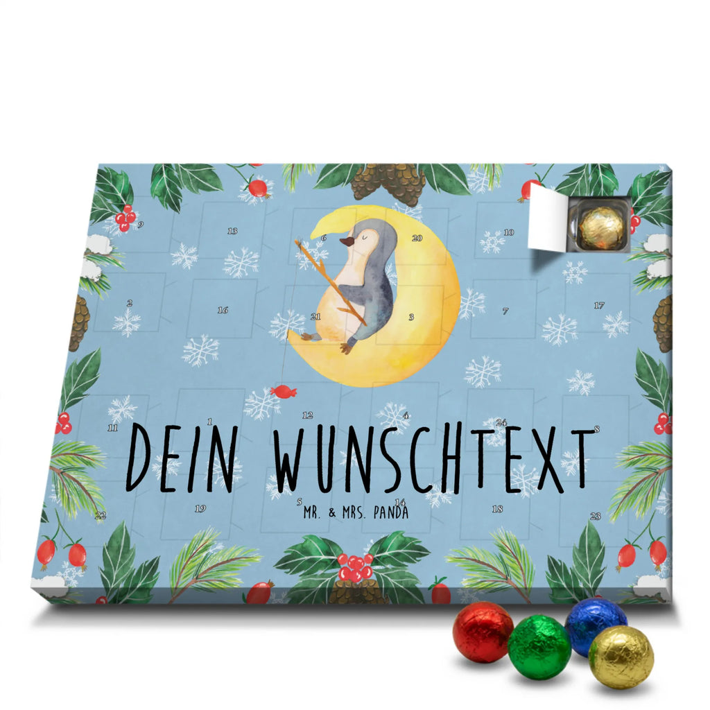 Personalisierter Schoko Adventskalender Pinguin Mond Personalisierter Adventskalender, Adventskalender mit Namen, Pinguin, Pinguine, Spruch, schlafen, Nachtruhe, Einschlafen, Schlafzimmer, Schlafstörungen, Gästezimmer