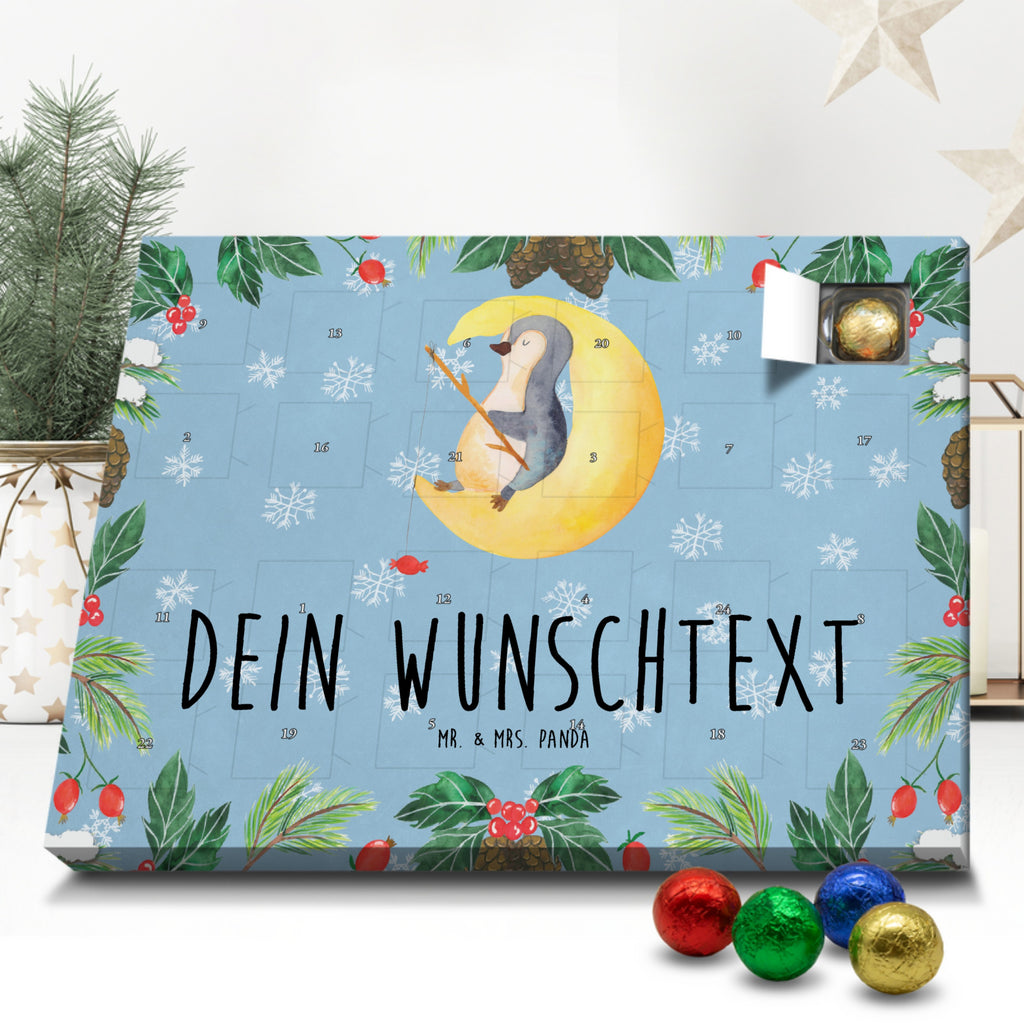 Personalisierter Schoko Adventskalender Pinguin Mond Personalisierter Adventskalender, Adventskalender mit Namen, Pinguin, Pinguine, Spruch, schlafen, Nachtruhe, Einschlafen, Schlafzimmer, Schlafstörungen, Gästezimmer