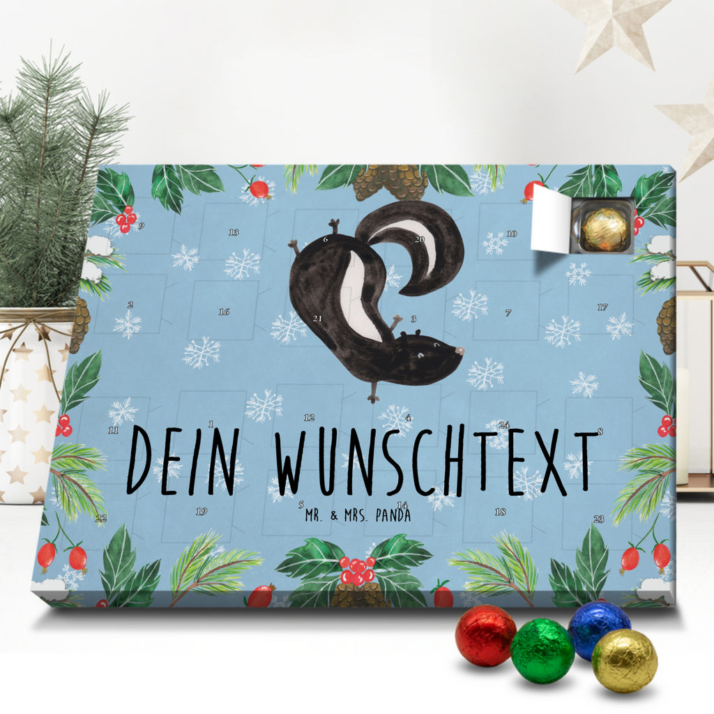 Personalisierter Schoko Adventskalender Stinktier Handstand Personalisierter Adventskalender, Adventskalender mit Namen, Stinktier, Skunk, Wildtier, Raubtier, Stinker, Stinki, Spielplatz, verpielt, Kind